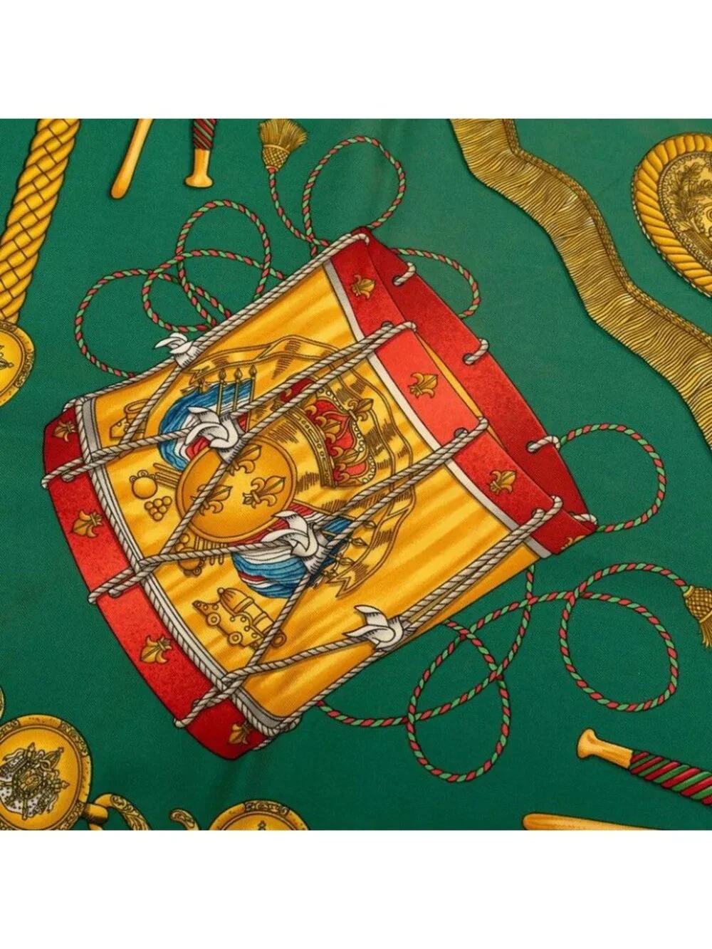 Hermes Carre 90 les Tambours Drum Scarf Green Multicolor Silk